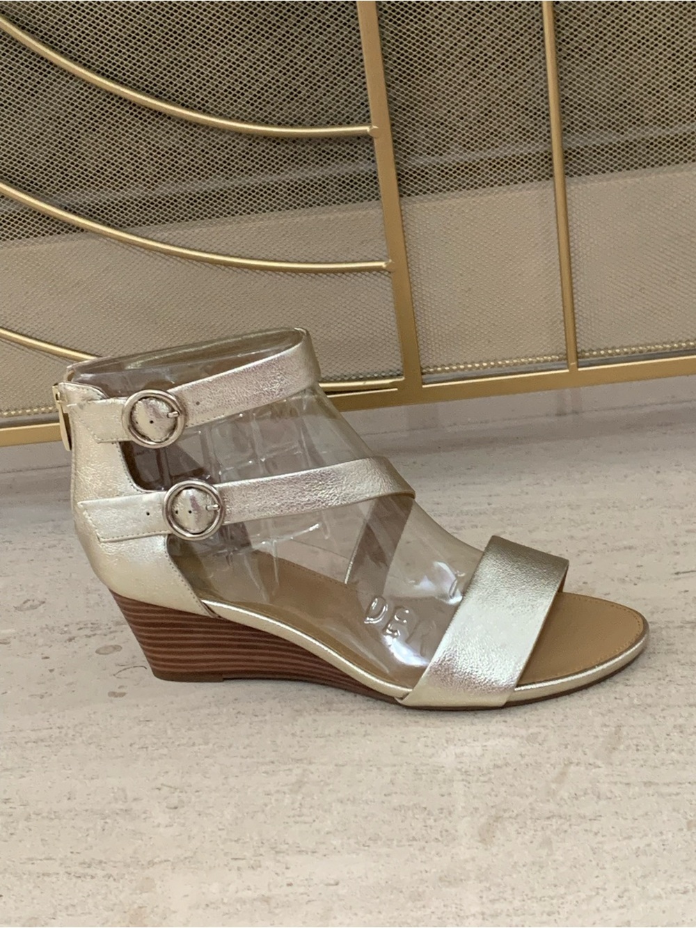 Franco Sarto Metallic Gold Strappy Wedge Sandals